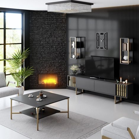 Möbelset Anthrazit-Gold - Gold Line - Couchtisch + TV-Möbel