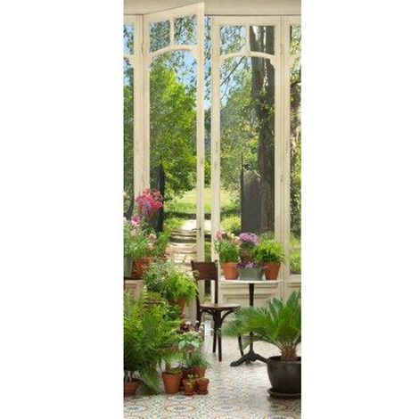 Sticker trompe l'oeil 83x204cm motif jardin d'hiver