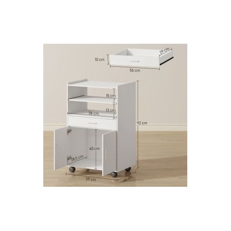 Mueble para microondas 59x40x92 cm de MDF blanco con almacenaje para cocina pequeña – MEUBLIV (1/5)