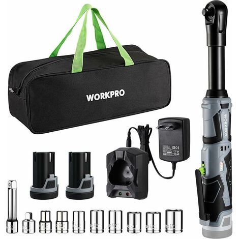 – Clé à cliquet sans fil 12V – Couple 55Nm – 2 batteries 2.0Ah – Charge rapide 1h – LED intégrée – Sac de rangement avec 10 douilles (1/5)