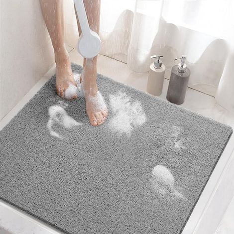 Tapis de douche - 60 x 60 cm (carré) - Polychlorure de vinyle (PVC) - antidérapant - éponge douce - avec bonde - séchage rapide - Couleur : Gris (1/5)