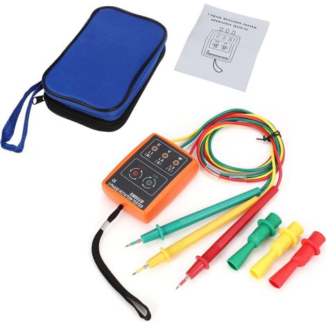 Testeur de séquence 60V600V,  Indicateur de Testeur de Rotation à 3 Phases, Indicateur de rotation Testeur Verificateur 20Hz-400Hz avec pinces crocodiles et buzzer Testeur (1/5)
