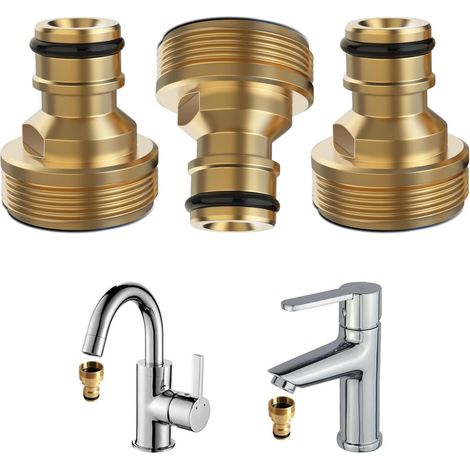 3 Pièces Connecteur De Robinet en Laiton Jardin Raccord Rapide Pour1/2 Pouce Et 3/4 Pouce 2-en-1 Adaptateur Femelle À Fente pour Raccords De Tuyau D'Arrosage, Adaptateur De Robinet Fileté (1/5)