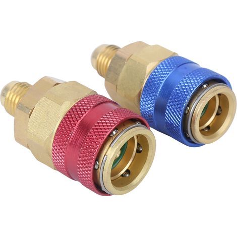 Ortviai Raccord Rapide Climatisation R134A en Laiton – 1 x Haut Pression Rouge + 1 x Bas Pression Bleu (1/3)