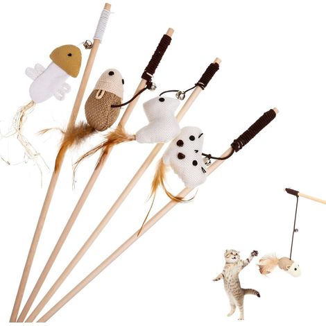 4 Pièces Jouet interactif pour Chat Canne à Pêche Interactive pour Chats Lot de 4 jouets pour chat Idéal pour Le Jeu L'entraînement (1/5)