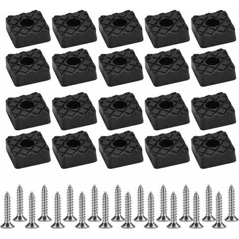 20 pièces pieds en caoutchouc à visser tapis épais avec entretoises en métal tapis carrés antidérapants côtés de 22 mm pour pieds de chaise tabourets de table protection de sol en bois dur - noir