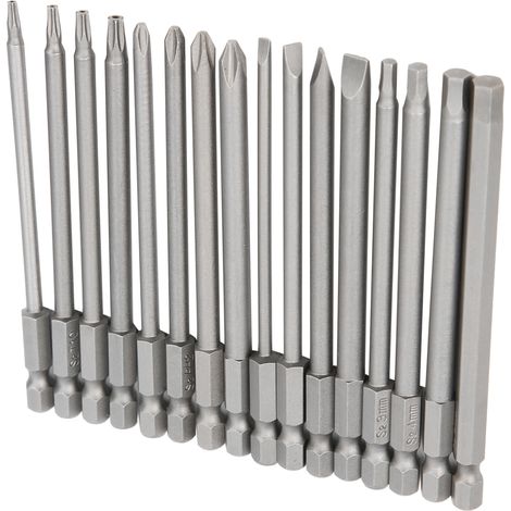 16-teiliges 100-mm-Schraubendreherbit-Set, Sechskant-, Kreuzschlitz-, Schlitz-, Hohl- und Pentalobebits, Schraubendreherzubehör (1/5)