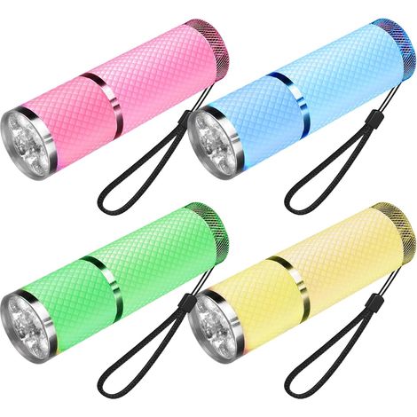Lot de 4 mini lampes de poche LED pour enfant avec cordon et 24 piles AAA étanches avec poignée en caoutchouc pour le camping, l'extérieur, la randonnée, le camping (1/5)
