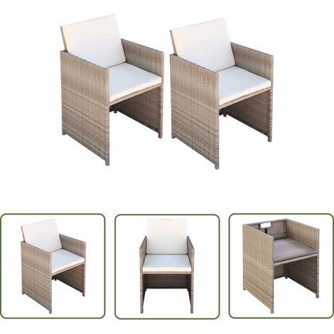 The Living Store Chaises de jardin lot de 2 avec coussins Résine tressée Beige - Chaise De Jardin - Meubles De Jardin - Mobilier Extérieur - Chaise Lounge - Set De Chaises (1/5)