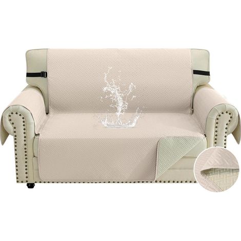 Sofabezug 2 Sitzer wasserdicht, rutschfest, mit Seitentaschen, beige (1/5)