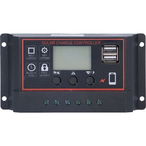 Jeffergarden Contrôleur de charge intelligent pour panneau solaire, dispositif de protection avec écran LCD 12 V/24 V 10 A (1/4)