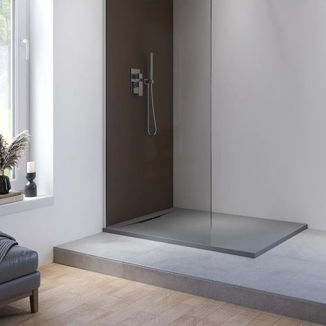 Receveur de douche 70 x 90 cm en marbre synthétique gris effet pierre Paros (1/4)