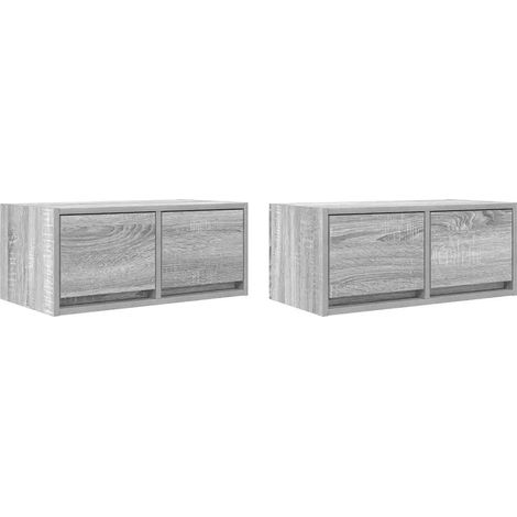 Lot de 2 meubles TV muraux peu encombrants avec 2 tiroirs rangement optimal 60 x 31 x 25,5 cm en bois d'ingénierie gris (1/5)