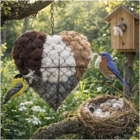 Matériaux pour nid d’oiseau – Cœurs de nid faits main à remplir – Cadeau de printemps pour amateurs de colibris – Jardin et cour à la maison (1/5)