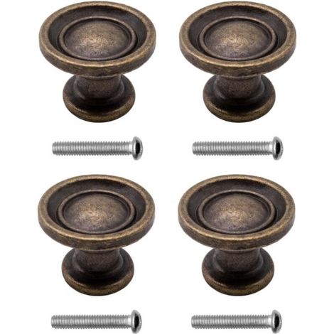 Poignées de meubles antiques, style maison de campagne, design vintage, fer bronze, meubles, armoires, commodes, buffets, 29 x 19 mm, bronze, lot de 4 (1/4)
