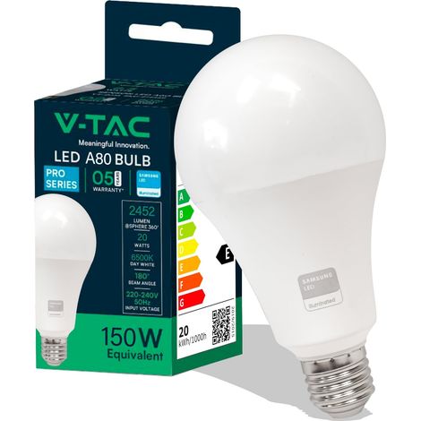 Ampoule LED culot E27 20W (équivalent 150W) A80-2452 Lumen - 6500K Blanc Froid - Ouverture du faisceau lumineux 200° - Efficacité Maximale et Économie d'Énergie (1/5)