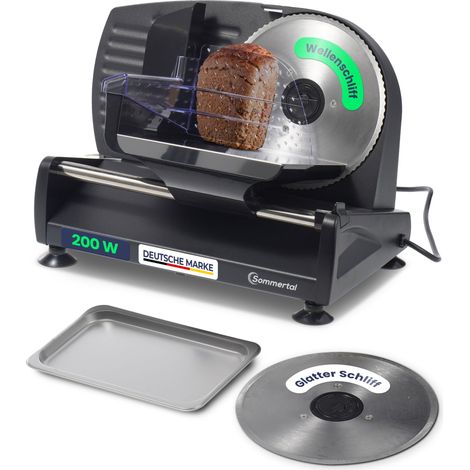 Sommertal Allesschneider AS190 DUAL 200 W Edelstahlmesser mit Wellenschliff und glatten Schliff, platzsparend, elektrische Schneidemaschine Brotschneidemaschine, Profi Aufschnittmaschine Modern 0-15mm