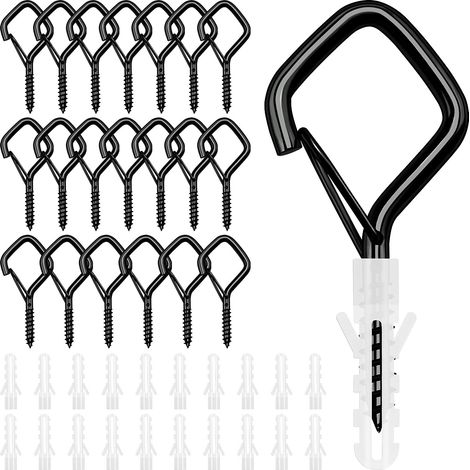 20 Pièces Extérieur Q-Hanger, Crochets à Vis avec Boucle de Sécurité, Crochets avec Sécurité pour Suspendre des Plantes en Pot, Décorations de Noël, Lanternes (Noir) (1/5)