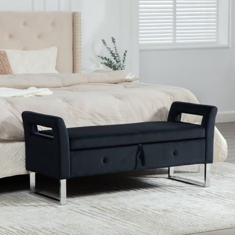 Pouf de rangement en velours avec accoudoirs pour salon, entrée et chambre