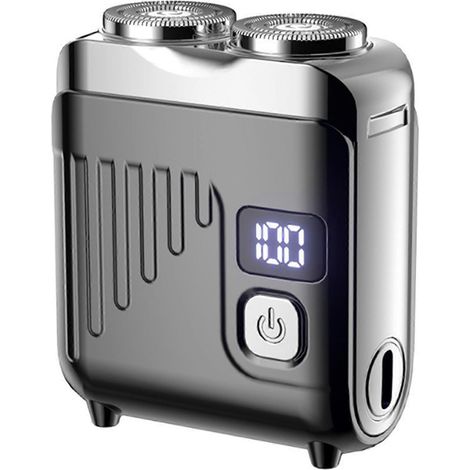 Rasoir électrique compact à double lame pour un usage quotidien. Un rasage de près et précis, où que vous soyez, quand vous le souhaitez. Fraîcheur nomade. Noir noble. (1/5)