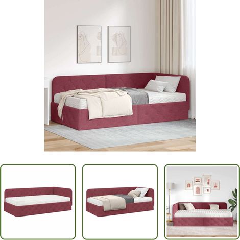 Cadre de lit - Cadre de lit d'angle Bordeaux 90 x 190 cm tissu (1/5)