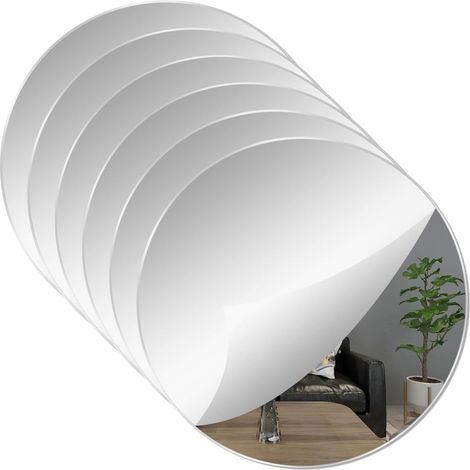 JSSEVN - Pack Round Acrylic Mirror (Non-Glass) - Self-Adhesive Wall Plate for Home, Living Room, Bedroom - Decorative Stickers (2020cm) (1/5)