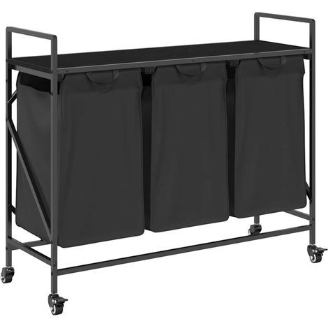 Maison Exclusive - Cesto della Biancheria 3 Scomparti con Ruote Rovere Nero