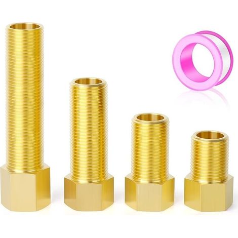 4 Pièces Extension Brass Pipe Fitting, 1/2" Female to 1/2" Male Pipe Hex Bushing Adapter Converter Adapter, 40 mm/50 mm/70 mm/100 mm (1/4)