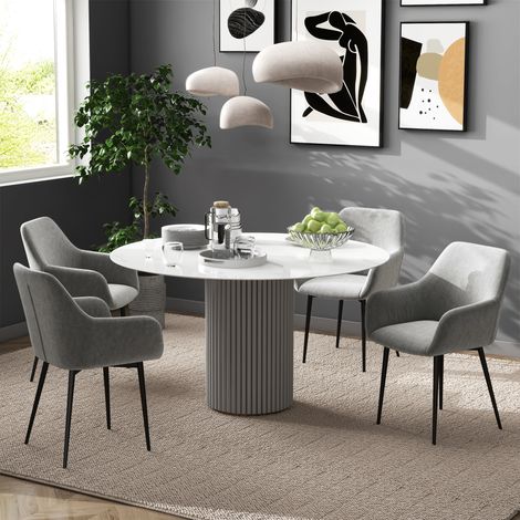 Lot 2 fauteuils de salle à manger scandinaves rembourrés, accoudoirs incurvés, revêtement en velours gris anthracite, dimensions 54x57x80 cm (1/5)