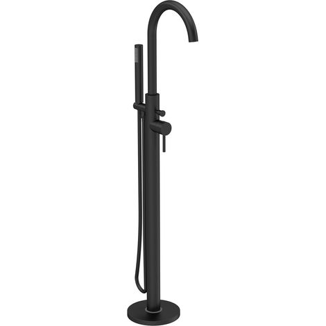 Hudson Reed Tec Lever Matt Black Floor Standing Mono Bath and Shower Mixer Tap - PN421 (1/2)