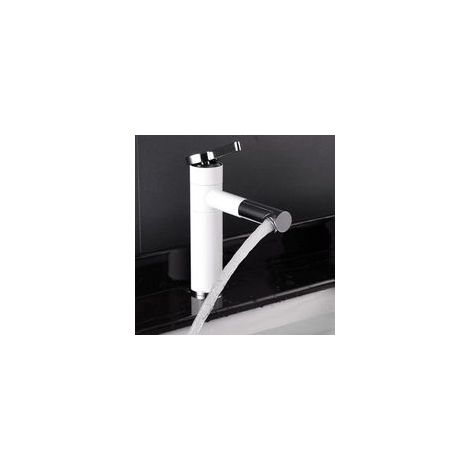 Robinet pivotant + poignée ou pour salle de bain, robinet de lavabo élégant, blanc (1/5)