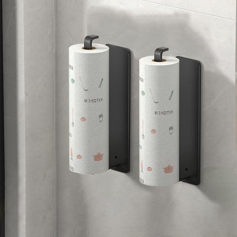 Lot de 2 porte-papier de cuisine, pour torchons et sacs de conservation, noir - organisation pratique sans perçage pour un rangement facile (1/5)