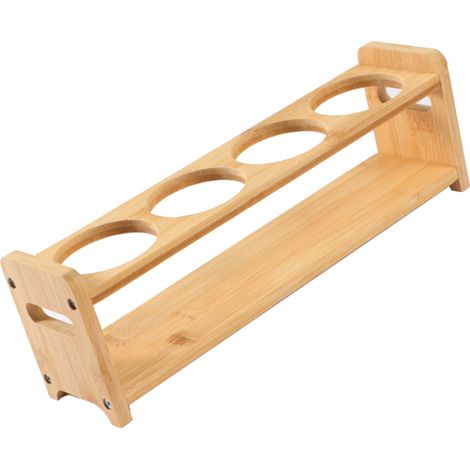 Support de rangement pour épices en bois de bambou, 4 trous, multifonctionnel, antidérapant, gain de place, porte-bouteilles d'huile, accessoires de cuisine, fentes rondes (1/5)