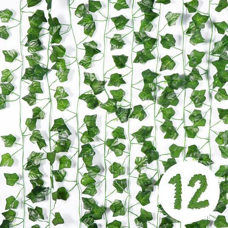 Hiedra artificial de 2,1 metros de largo con 12 zarcillos, hojas verdes, para decoración de paredes. (1/5)