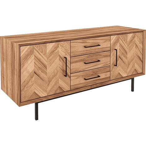 Meuble bas bois hêtre 2 portes paola 144x45 cm - Naturel (1/3)