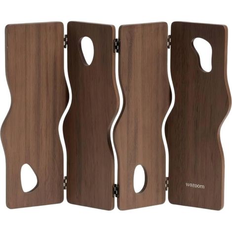 Vintage Room Divider Folding Screen Partition Decorative Panel Freestanding Structure Four Adjustable Panels Refined Teardrop Cutouts, Walnut (1/5)