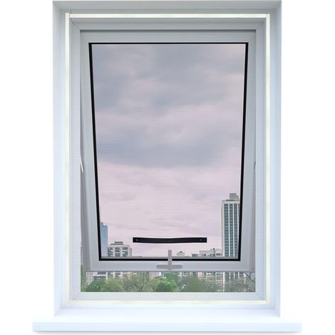 Fliegengitter für Dachfenster, Insektenschutz zum Anbringen an Klappfenster, Zuschneidbar auf Fenstergrößen bis 150x180cm, Schwarz (1/4)