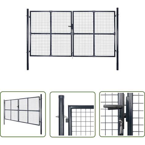 The Living Store Mesh-Gartentor Verzinkter Stahl 289 x 200 cm Grau - Gartentor - Zaun - Metalltor - Stahltür - Einfahrtstor (1/5)