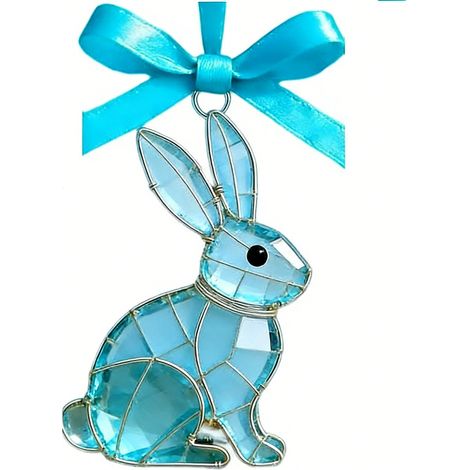 New 2026 Easter ornaments: Blue rabbit design with wire-wrapped sea glass.