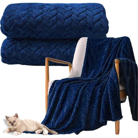Plaid en polyester gaufré bleu marine 200 x 220 cm – Style moderne pour la chambre (1/5)