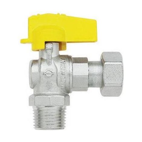 ROBINET À BILLE D'ANGLE AVEC LEVIER MÂLE - ÉCROU TOURNANT FÉMININ Dimensions : 1/2" x 3/4"  DN 10