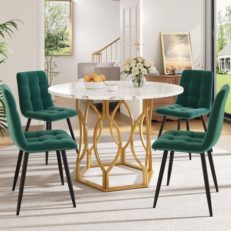 Conjunto de mesa y 4 sillas, mesa redonda 100 cm, sillas de terciopelo multicolor DESVIAE (1/5)