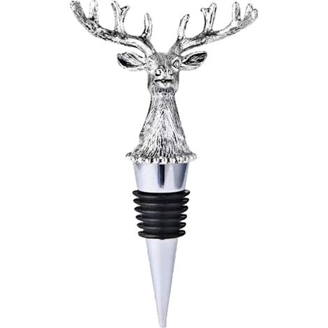 Lot de 2 bouchons de bouteille de vin en forme de tête d'élan/cerf argentée, style rustique champêtre, pour vin, champagne et bière, SEB-AquaForge