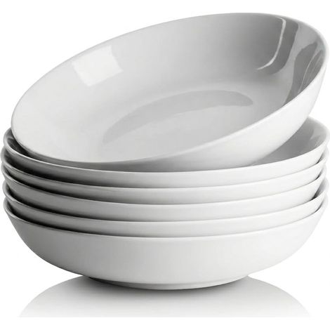 Lot de 6 bols à pâtes, saladiers en céramique, bols à soupe en porcelaine blanche, bols et assiettes de service, passent au micro-ondes et au lave-vaisselle (20.3 cm) (1/5)