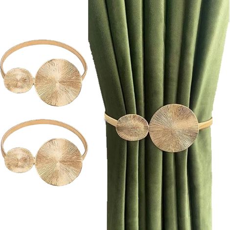 JSSEVN - Set of 2 gold curtain tiebacks, adjustable, made of metal alloy, modern, for home, office, cafe decoration (gold lotus leaf) (1/5)