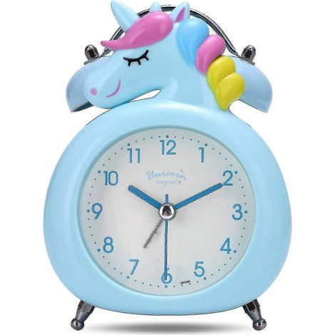 Réveil enfant licorne, horloge silencieuse avec veilleuse et sonnerie puissante, réveil mignon à double cadran pour chambre d’enfant, fonctionne sur piles, idéal cadeau (1/3)
