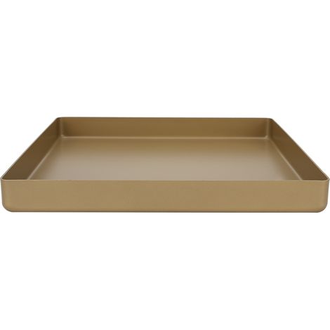 Plaque de cuisson carrée antiadhésive en alliage d'aluminium doré 28 x 28 x 3 cm, pour pain et pizza. (1/5)