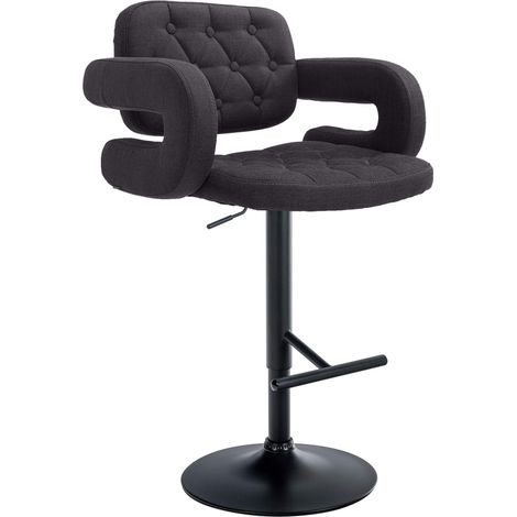 Taburete de bar x1 con reposapiés y reposabrazos acolchados en tela negra soporte de metal negro 100004795