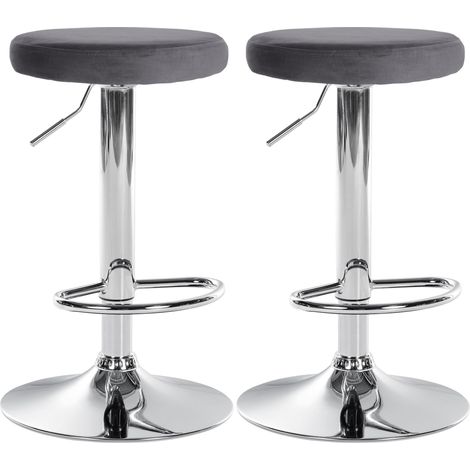Set di 2 sgabelli da bar con seduta in tessuto di velluto grigio scuro e struttura in metallo cromato TDB10714