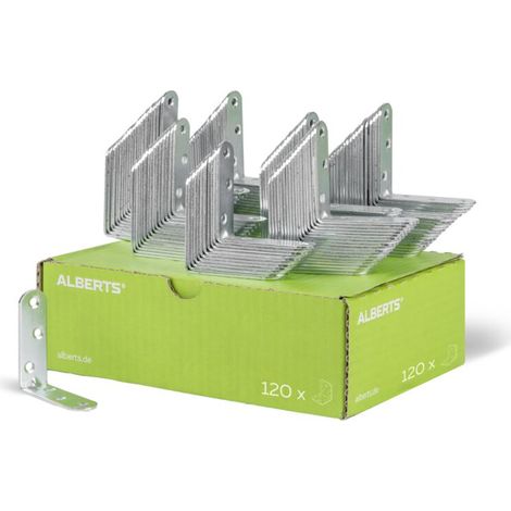 Équerre de fixation galvanisée 60 x 60 x 19 mm – Set de 120 pièces – Extrémités arrondies pour montage sécurisé – Acier zingué –